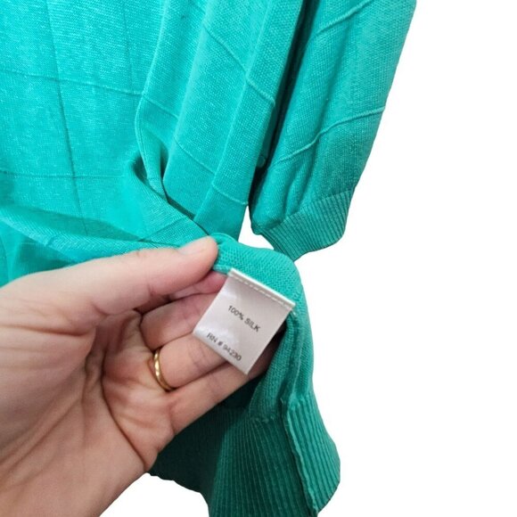 Paul Fredrick Green Textured Silk Knit Lightweight Sweater Half Sleeve Womens L - Picture 3 of 10